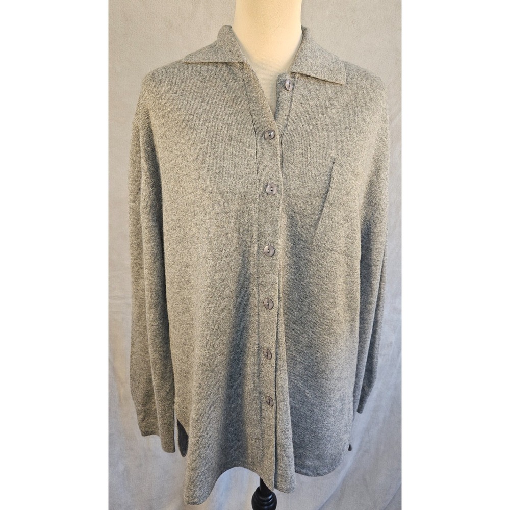 Precious Fibers 100%‎ Cashmere Cardigan Sweater Size L Gray Button Front Pocket